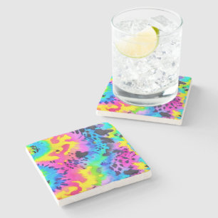Colourful Wild Cheetah Tye Dye Pattern Stone Coaster