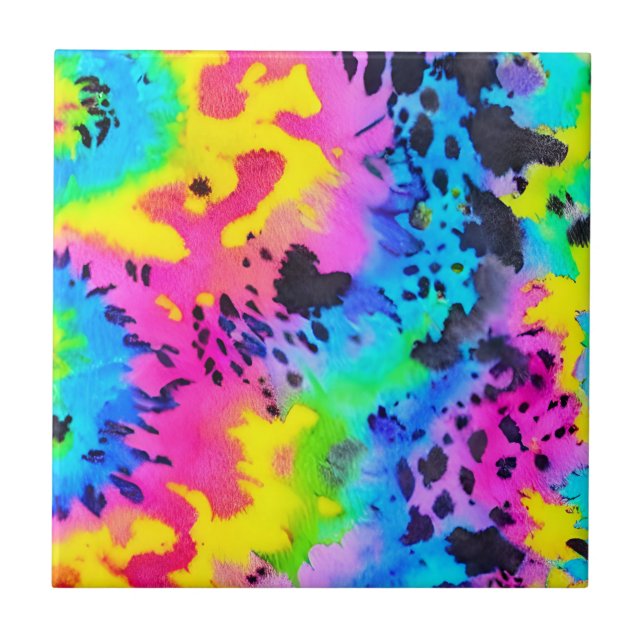 Colourful Wild Cheetah Tye Dye Pattern  Tile (Front)