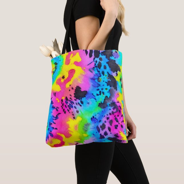 Colourful Wild Cheetah Tye Dye Pattern  Tote Bag (Close Up)