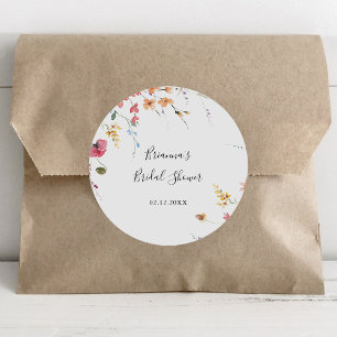 Colourful Wild Floral Bridal Shower Favour  Classic Round Sticker