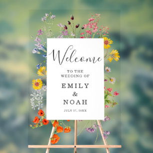 Colourful Wild Flower Country Wedding Welcome Acrylic Sign