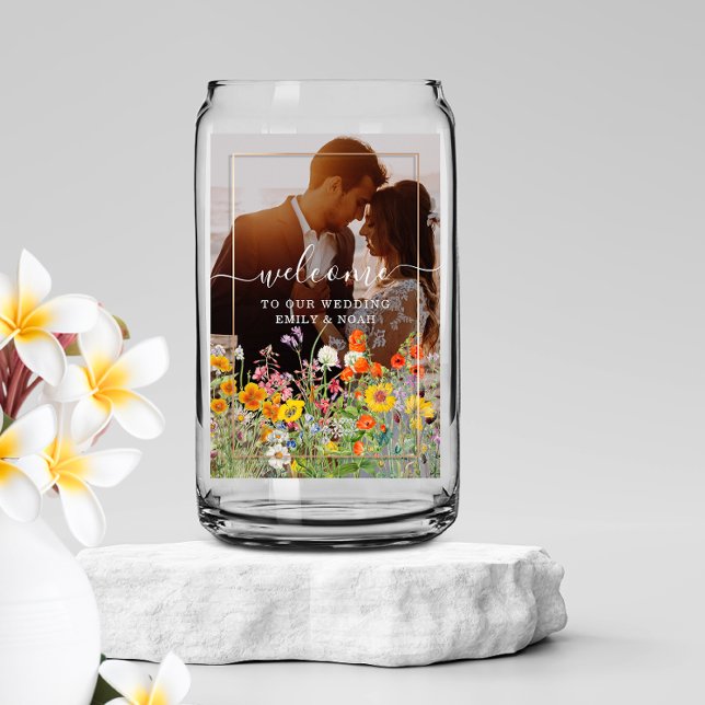 Colourful Wild Flower Country Wedding Welcome Phot Can Glass (Creator Uploaded)