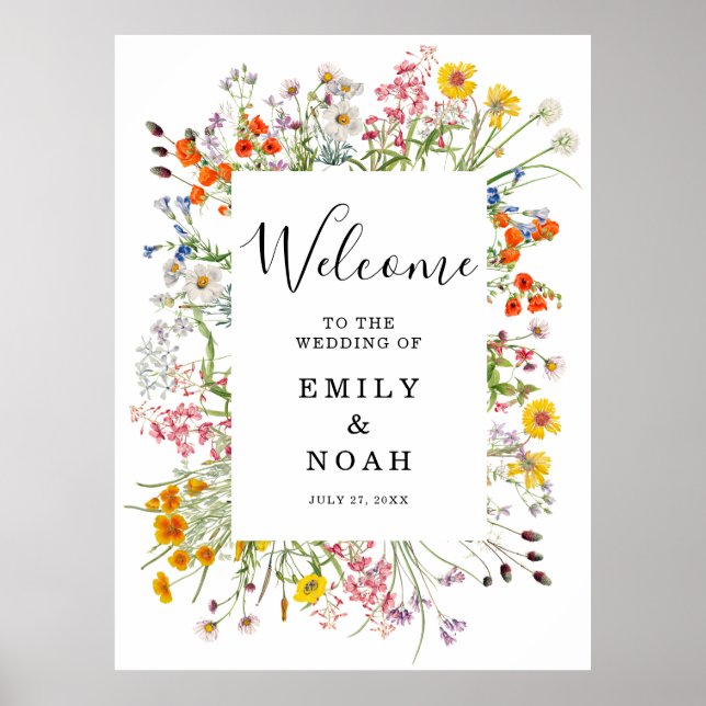 Colourful Wild Flower Country Wedding Welcome Poster (Front)