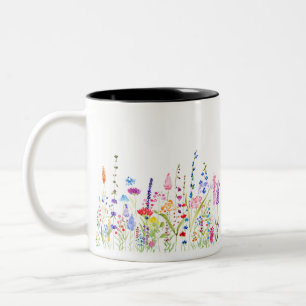 colourful wild flower field Two-Tone coffee mug