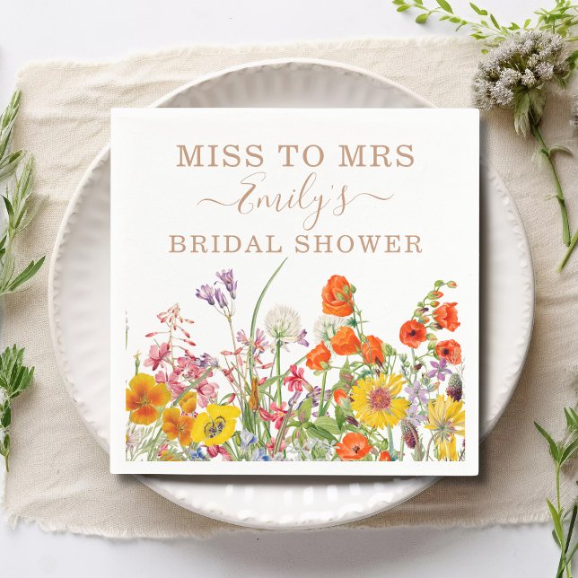Colourful Wild Flowers Country Floral Miss To Mrs Napkin (Creator Uploaded)