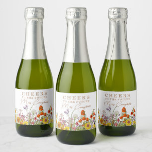 Colourful Wild Flowers Country Future Mrs Floral Sparkling Wine Label