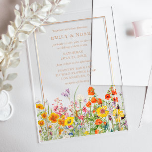 Colourful Wild Flowers Country Wedding Acrylic Invitations