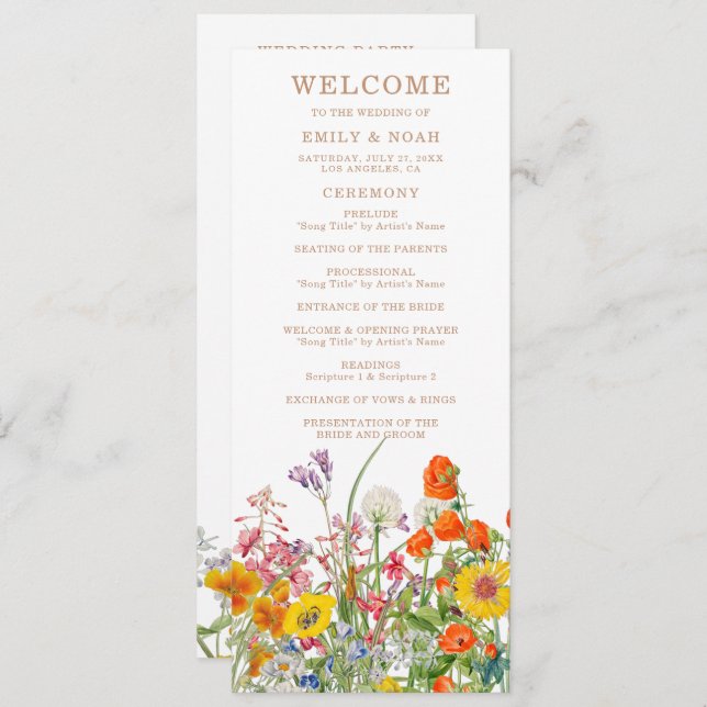 Colourful Wild Flowers Country Wedding  Programme (Front/Back)