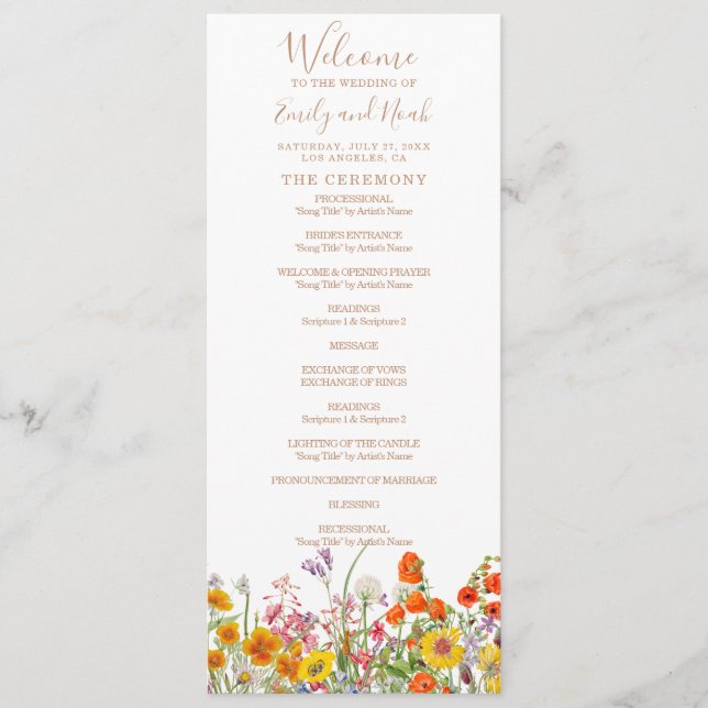 Colourful Wild Flowers Country Wedding Programme (Front)