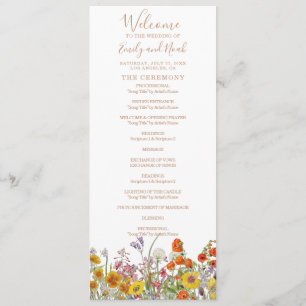Colourful Wild Flowers Country Wedding Programme