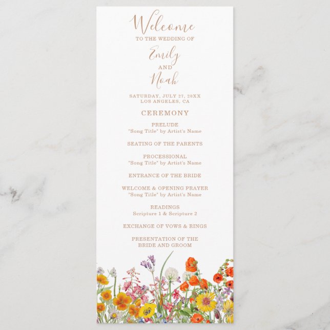 Colourful Wild Flowers Country Wedding Programme (Front)