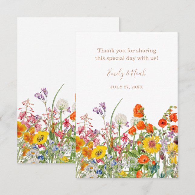 Colourful Wild Flowers Country Wedding Thank You Card (Front/Back)