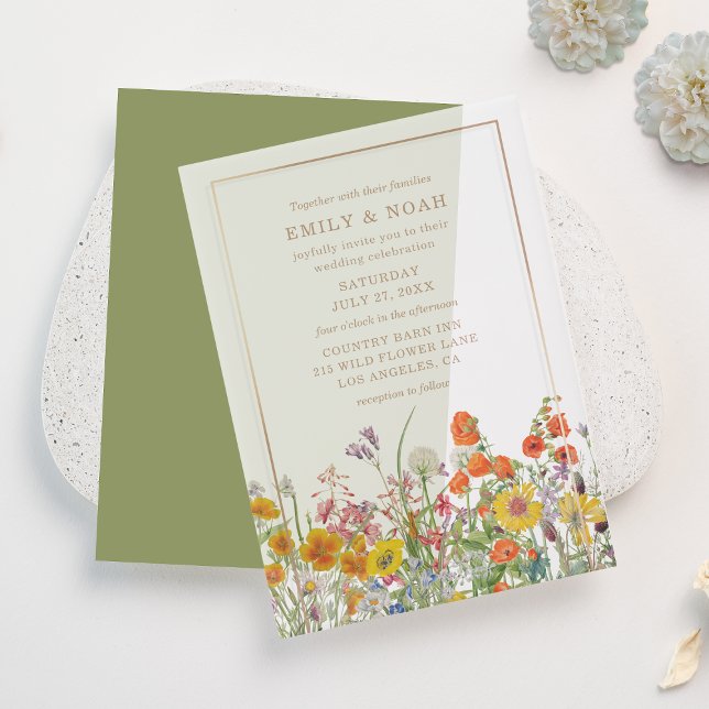 Colourful Wild Flowers Country Wedding Vellum Invitations (Creator Uploaded)
