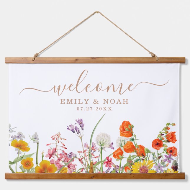 Colourful Wild Flowers Country Wedding Welcome Hanging Tapestry (Front)