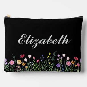 Colourful Wild Flowers Custom Name Accessory Pouch
