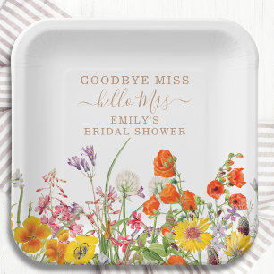 Colourful Wild Flowers Goodbye Miss Bridal Shower Paper Plate