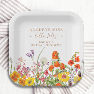 Colourful Wild Flowers Goodbye Miss Bridal Shower Paper Plate