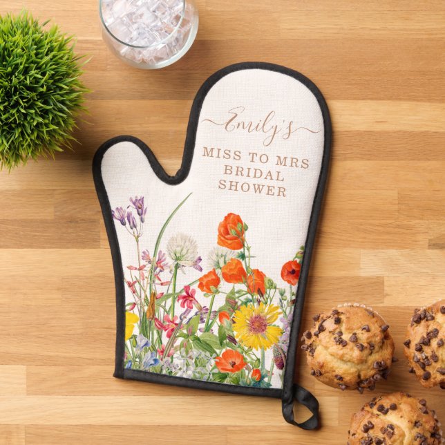 Colourful Wild Flowers Miss To Mrs Bridal Shower Oven Mitt (Top down)