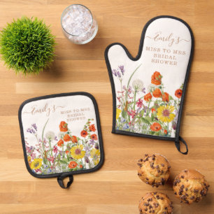 Colourful Wild Flowers Miss To Mrs Bridal Shower Oven Mitt & Pot Holder Set