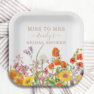 Colourful Wild Flowers Miss To Mrs Bridal Shower Paper Plate