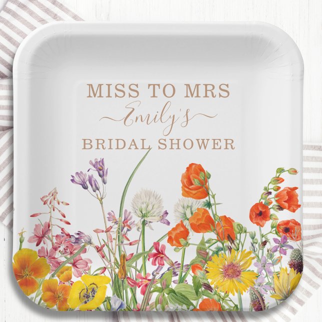 Colourful Wild Flowers Miss To Mrs Bridal Shower Paper Plate (Creator Uploaded)