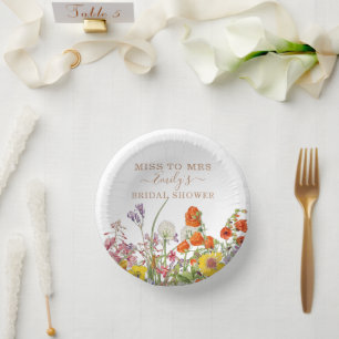 Colourful Wild Flowers Miss To Mrs Bridal Shower Paper Plate