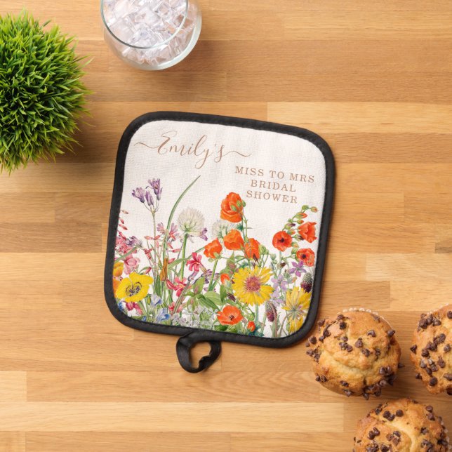 Colourful Wild Flowers Miss To Mrs Bridal Shower Pot Holder (Top Down)