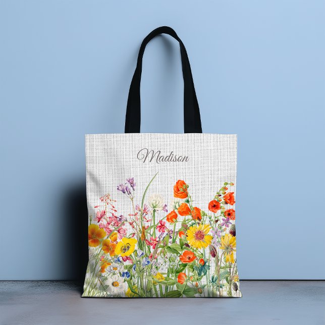 Colourful Wild Flowers Pretty Girly Personalised Tote Bag (Creator Uploaded)