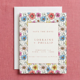 Colourful wild flowers seamless pattern wedding save the date