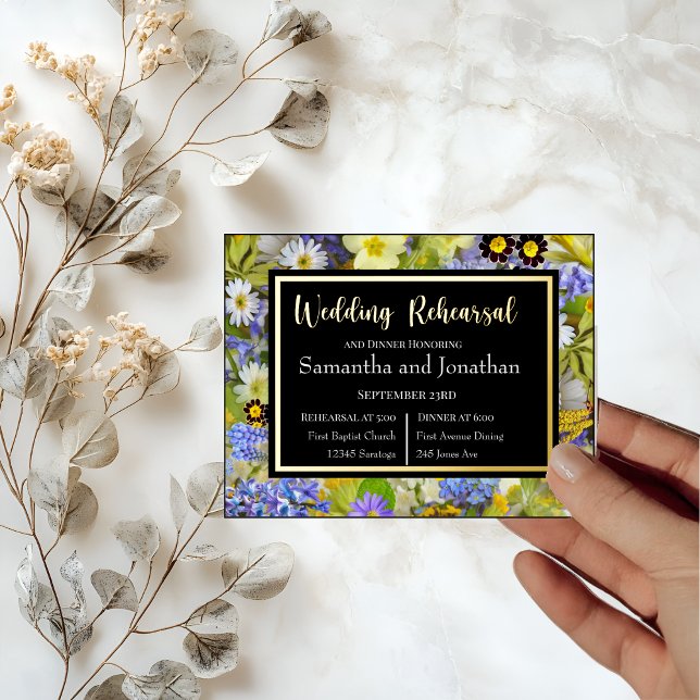 Colourful Wild Flowers Wedding Rehearsal Foil Invitation Postcard (Creator Uploaded)
