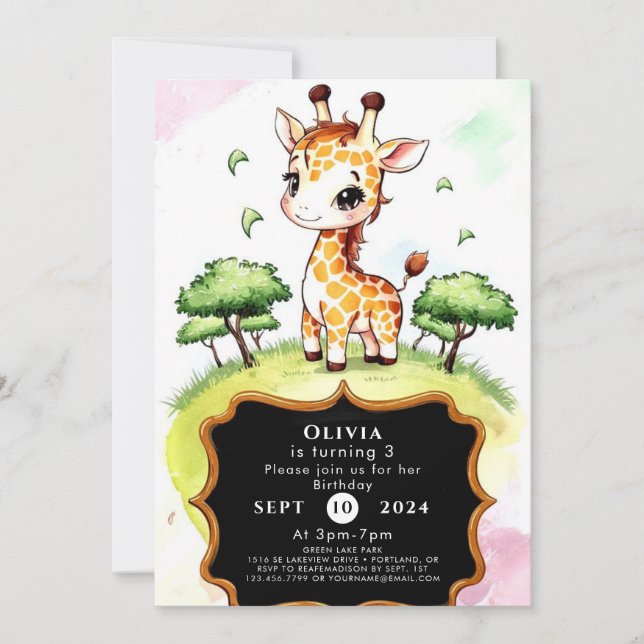 Colourful Wild Giraffe Birthday Invitation (Front)