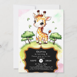 Colourful Wild Giraffe Birthday Invitation
