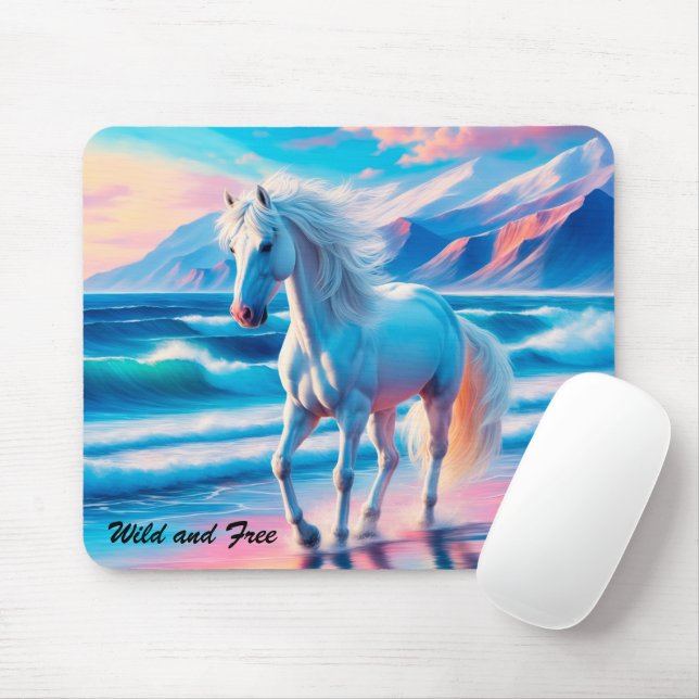 Colourful wild horses mustang coastal landscape mouse mat (With Mouse)