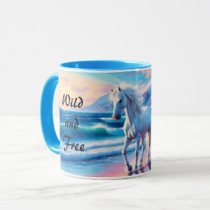 Colourful wild horses mustang coastal landscape mug