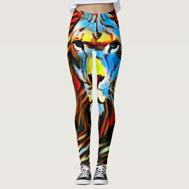 Colourful Wild Lion of Judah Oil Paint Leggings (Front)