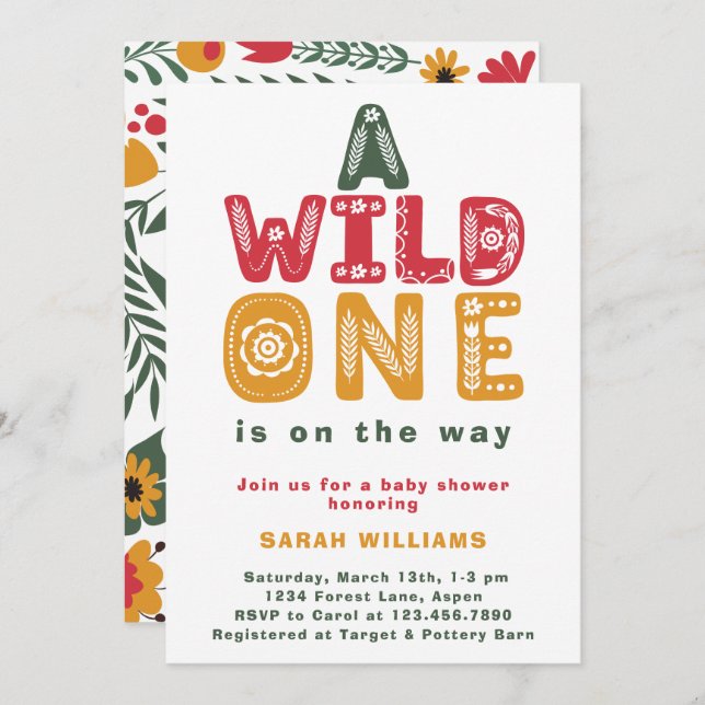 Colourful Wild One Folk Art Boy Baby Shower Invitation (Front/Back)