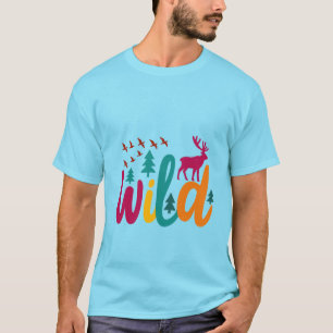  Colourful Wild Print with Forest and Deer Graphic T-Shirt