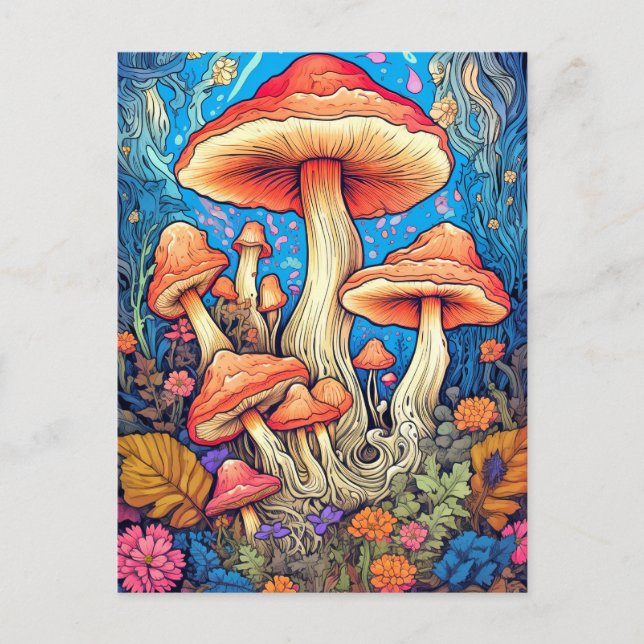 Colourful Wild Psychedelic Mushrooms Illustration Postcard (Front)