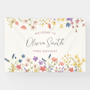 Colourful Wildflower 1st Birthday Party Banner