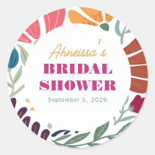 Colourful Wildflower Abstract Floral Bridal Shower Classic Round Sticker