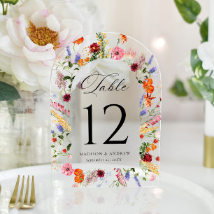 Colourful Wildflower Arch Acrylic Table Number