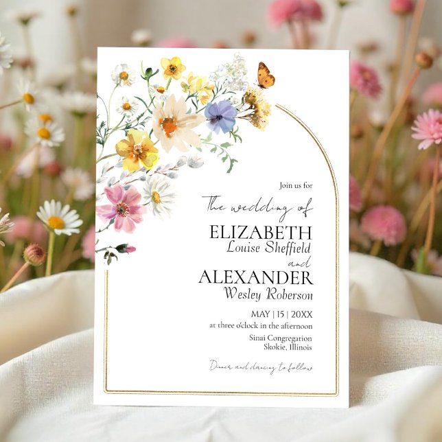 Colourful Wildflower Arch Gold Frame | Boho Weddin Invitation (Creator Uploaded)