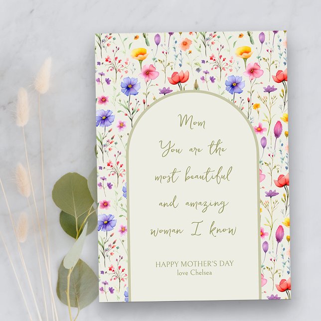 Colourful Wildflower Arch Whimsical Mother's Day Holiday Card (Mother's Day Card from my Mother's Day Wildflower Collection)