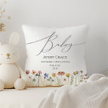 Colourful Wildflower Baby Details Cushion<br><div class="desc">This colourful wildflower baby details throw pillow is perfect for your simple, whimsical, boho rainbow summer baby shower. The bright, enchanted pink, yellow, orange, and gold colour florals give this product the feel of a minimalist, elegant, vintage hippie spring garden. The modern design is artsy and delicate, portraying a classic...</div>
