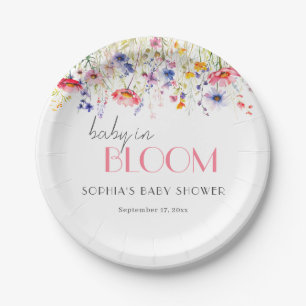 Colourful Wildflower Baby in Bloom Baby Shower Paper Plate