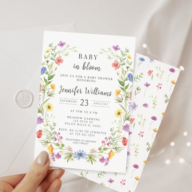 Colourful wildflower baby in bloom floral shower invitation (Creator Uploaded)