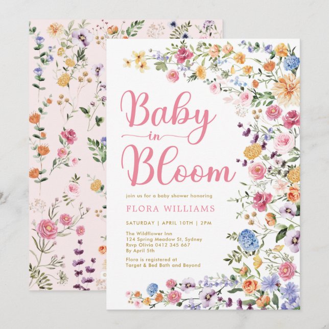 Colourful Wildflower Baby in Bloom Girl Shower Invitation (Front/Back)
