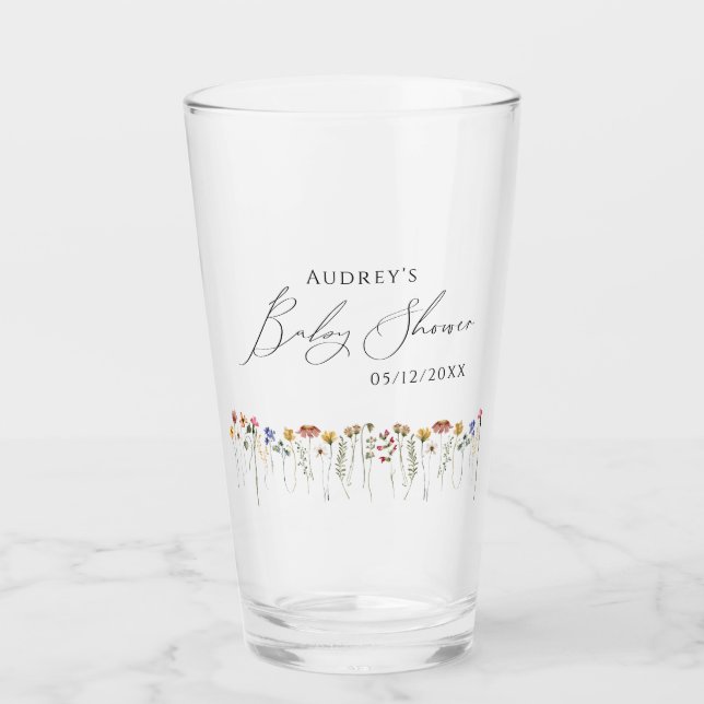 Colourful Wildflower Baby Shower Glass (Front)