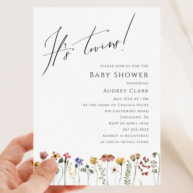 Colourful Wildflower Baby Shower It's Twins Invitation (Creator Uploaded)