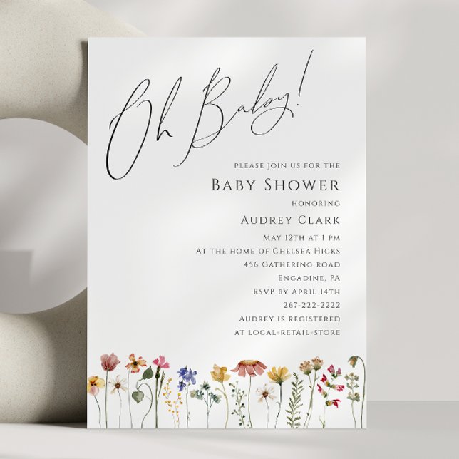 Colourful Wildflower Baby Shower Oh Baby!  Invitation (Creator Uploaded)